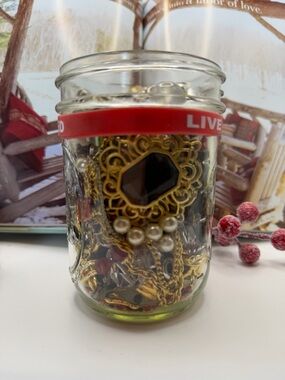 Red Band Jewelry Jar Filled with Mixed Jewelry